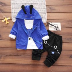 C090-blue Baju Jaket dan Celana Anak Set Import