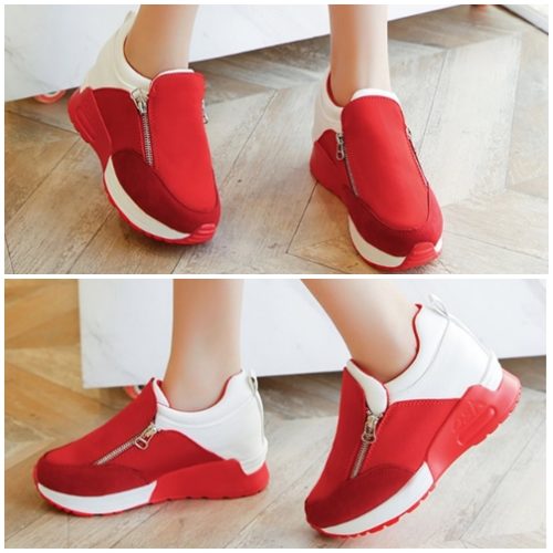 SHS5871-red Sepatu Slip On Wedges Fashion Wanita 5CM